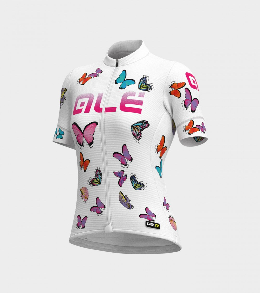 Letní cyklistický dres dámský Alé PR-R Butterfly bílý