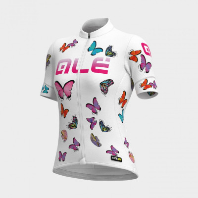 Letní cyklistický dres dámský Alé PR-R Butterfly bílý