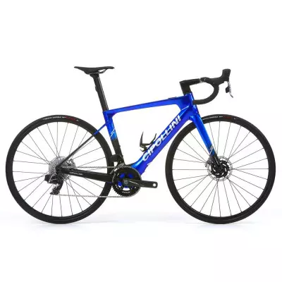 Elektrické silniční kolo Cipollini Flusso Sram AXS s kotoučovými brzdami modrý