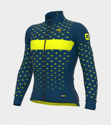 Zateplený cyklistický dres pánský Alé PR-R  STARS modrý/žlutý