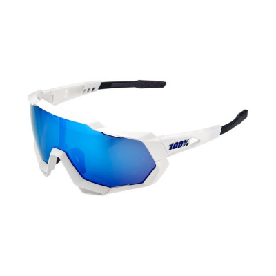 Cyklistické brýle 100% Speedtrap - Matte White - HiPER Blue Multilayer Mirror Lens